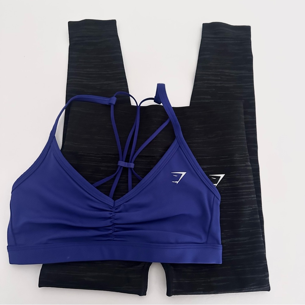 Gymshark S Adapt Marl Seamless Leggings & Ruched Strappy Sports Bra Set